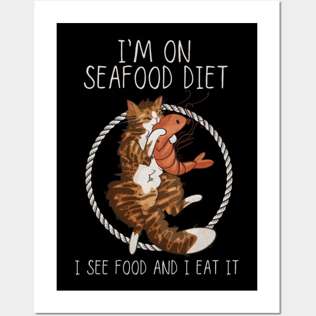 I’m on Seafood Diet - Red Cat with Shrimp Wall Art by Feline Emporium